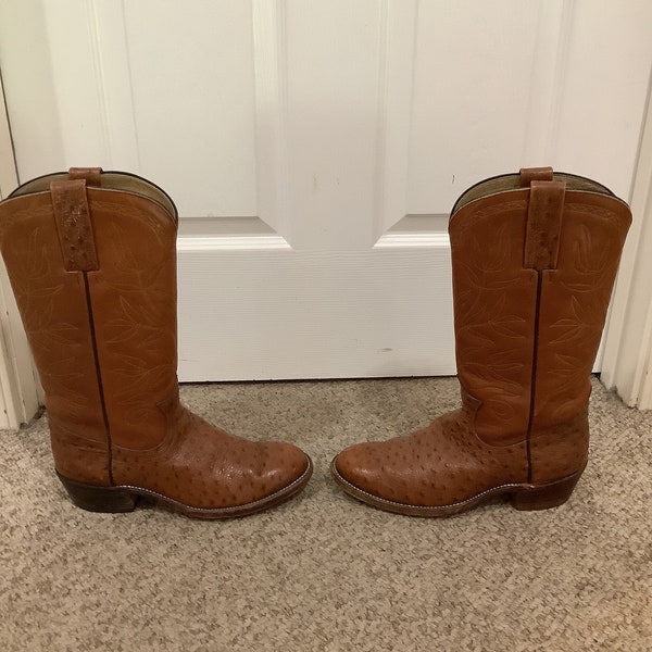 Vintage Frye Chestnut leather Embroidered Reptile like western Cowboy pull on boots sz 7-8