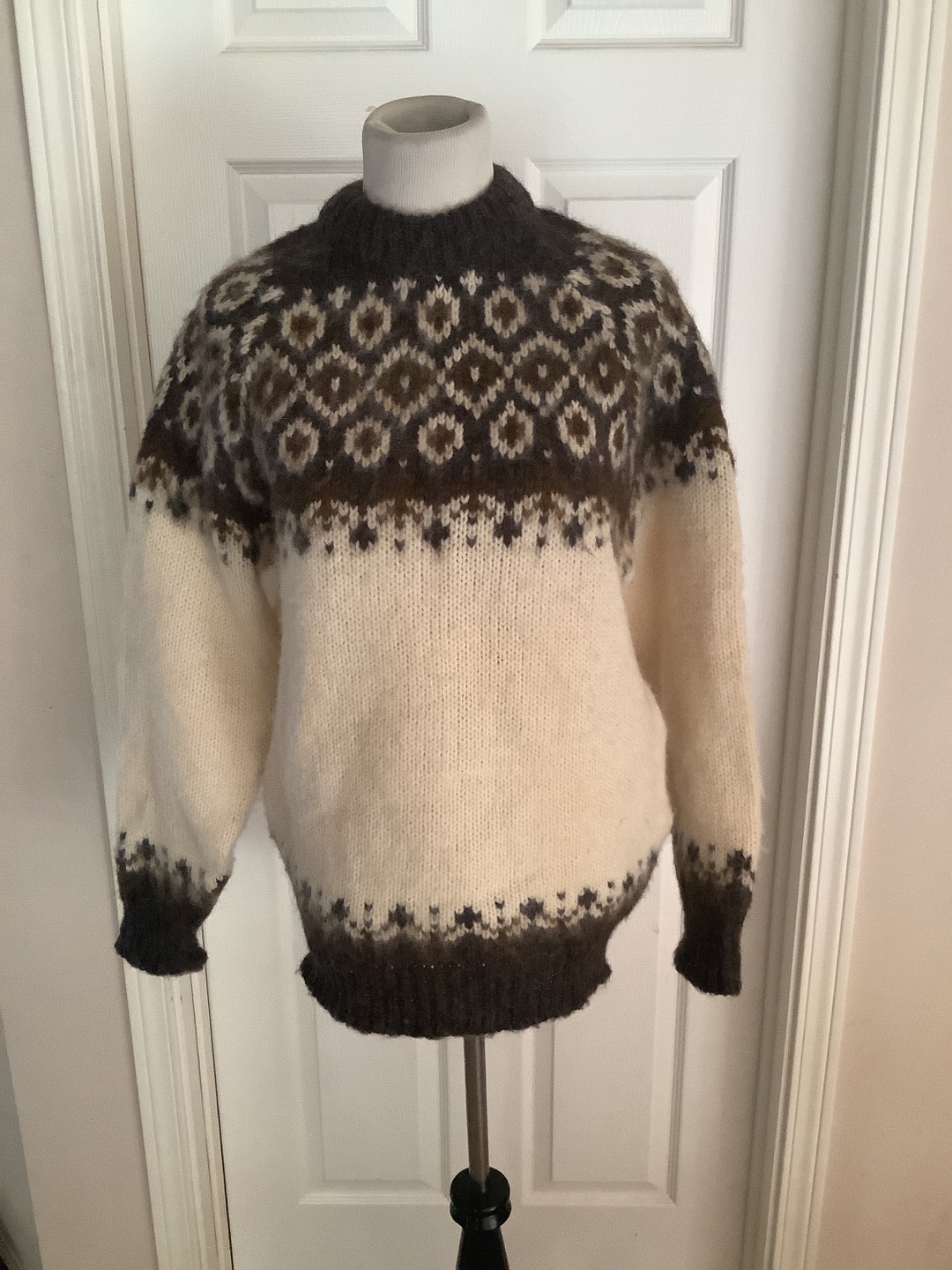 Vintage Norlfender Wool Brown & Beige Fair Isle Warm Scotland Sweater ...