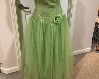 Vintage 90s Y2K Jessica McClintock for Gunne Sax Green strapless 50s does 90s princess waist corset tulle party Prom dress sz M