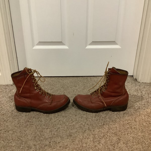 Vintage 1960s Tuffy 11 by Red Wing Red leather Hiking work boots size 7-8 womens