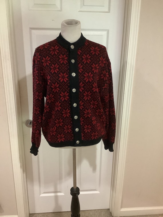 Vintage Pendleton Red & black Snowflake Wool swea… - image 1