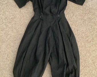 Vtg Edwardian Antiek Zwart katoenen Workout Gympak met enorme ballonpoten sz Klein / 1910 Winnaar Gympak speelpak jump suit romper Zeldzaam