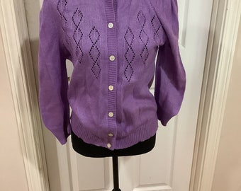 Pull vintage des années 80 et 90 Espirit Plain Jane violet clair à manches bouffantes avec col en dentelle des prairies preppy sz S-M