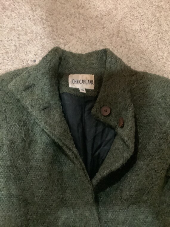 Vintage John Caruana Olive Green Long Mohair Designer Jacket Coat  