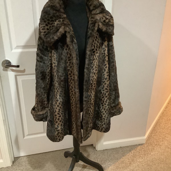vintage Jones of New York Y2K noir marron léopard fausse fourrure swing boho manteau de fourrure sz S