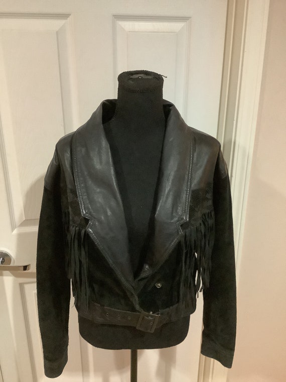 Vintage 80s 90s Chia black leather cropped padded… - image 2