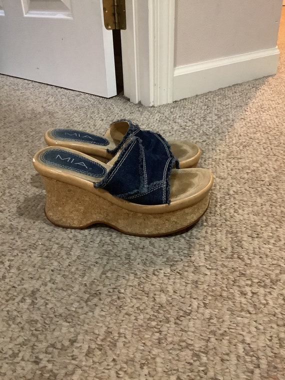 Vintage 90s Y2K Mia Denim Platfrom Strappy Strap Wedge Boho Mega Platfrom Sandals Sz 5 5.5 Etsy