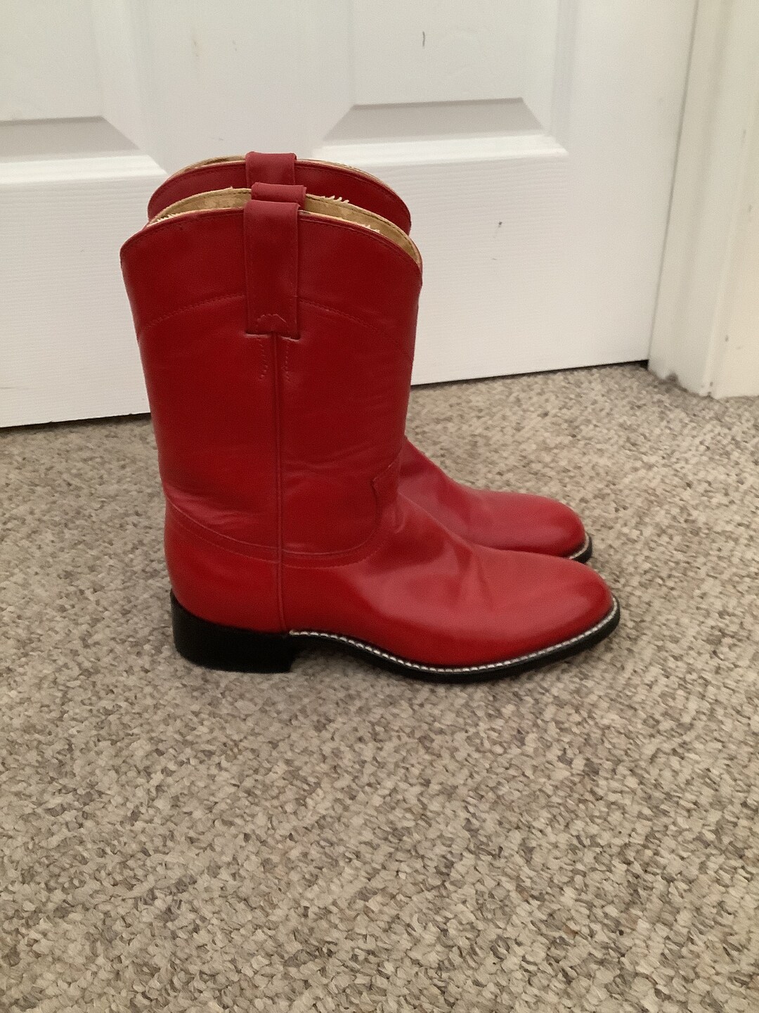 Vintage Justin Red Leather Cowboy Western Roper Boots Super - Etsy