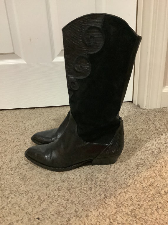 black leather pull on boots