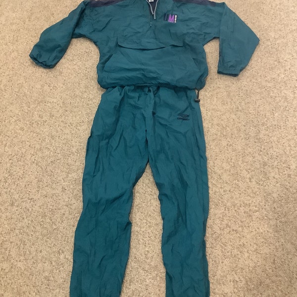 Vintage 90s Umbro blue green Big Logo Colorblock sweatpant set and jacket sz Small