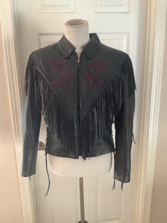 Vintage Black Leather Fringe Motorcycle Purpleinlay Suede Rose - Etsy