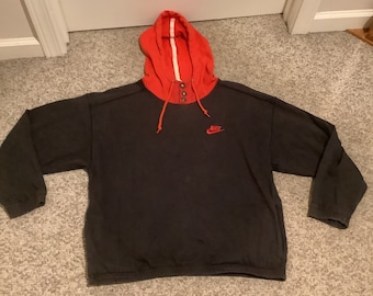 Vintage 80s Nike Red Black Grey Red Tag Embroidered Nike Log Hooded Sweatshirt Sz M l Etsy