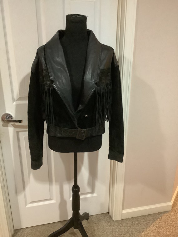 Vintage 80s 90s Chia black leather cropped padded… - image 1