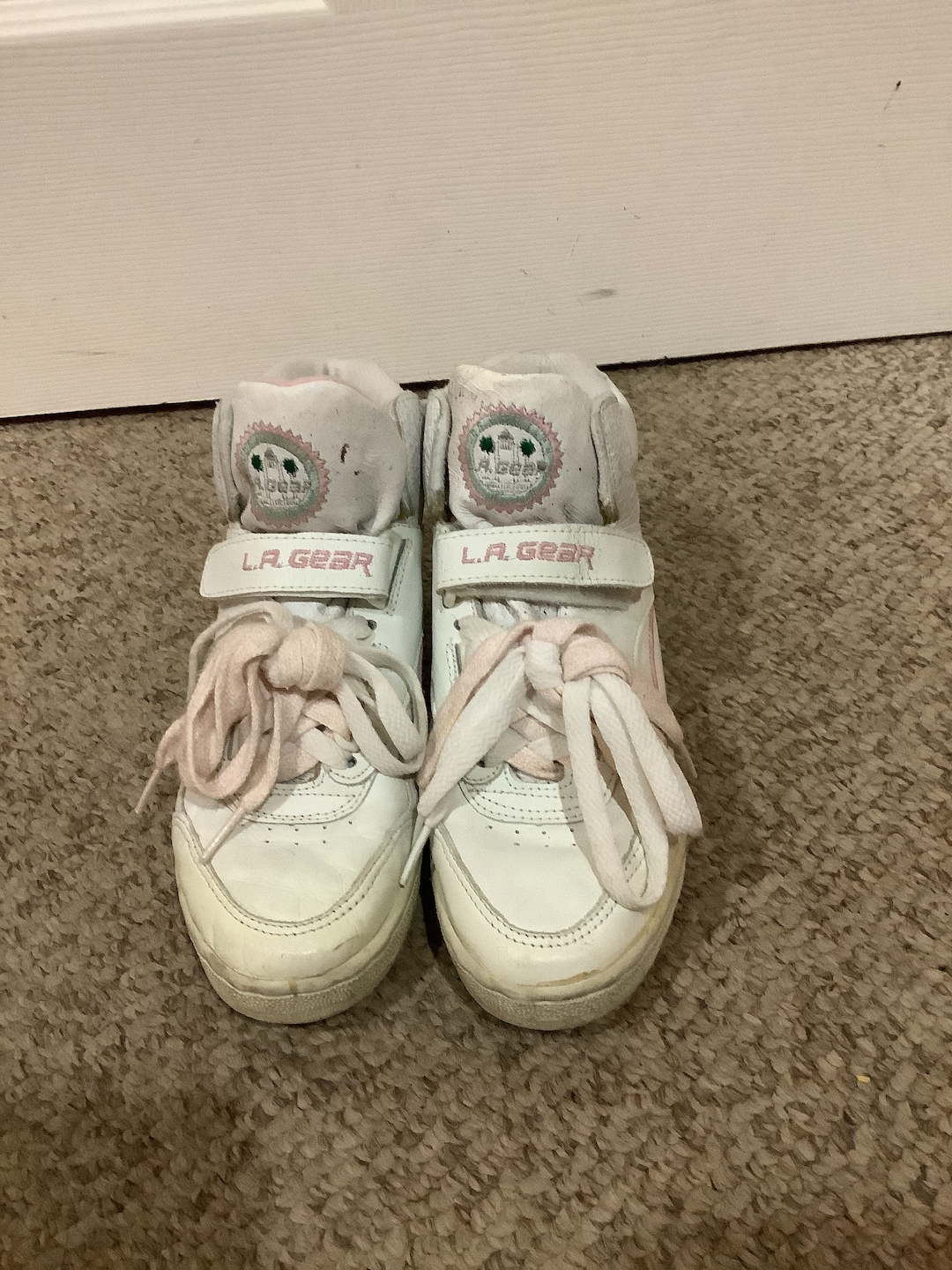 Vintage 80s 90s LA Gear Pink White Iconic Brats Hightop Work Out Logo Athletic Shoes Sz 5 6 Etsy