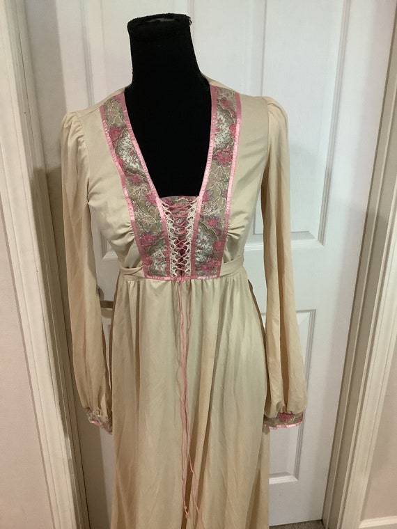 Vintage 70s Jody T of California beige pink lace … - image 2