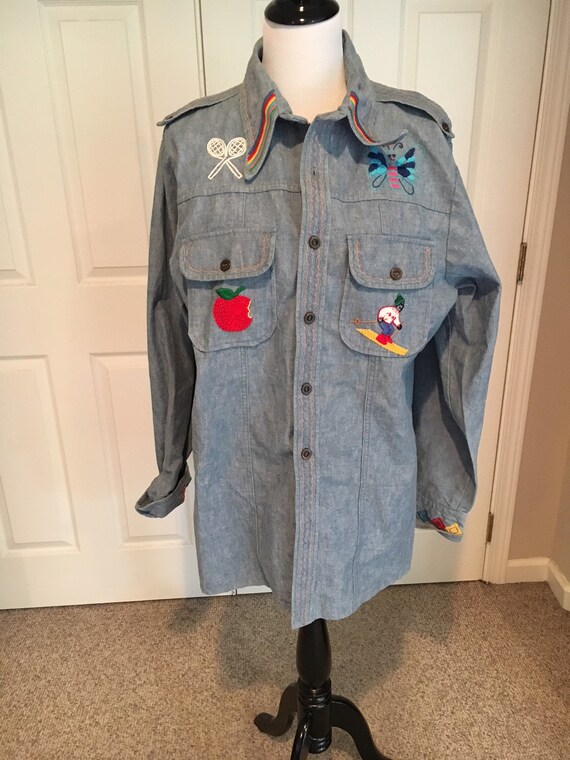 Vintage 1970's 70's Embroidered Chambray Denim Sou
