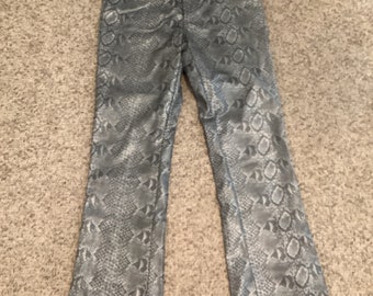 Vtg 90s Paris Blue gray light gray Reptile style dropped bootcut pants sz 5-7