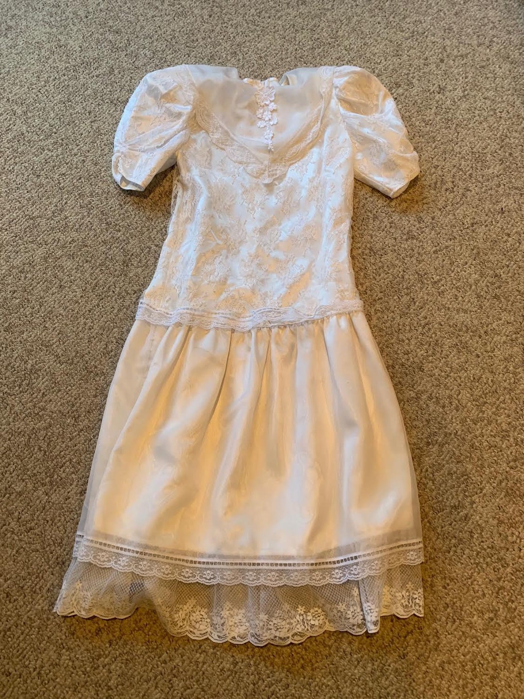 Vintage Gunne Sax White Victorian Lace Bib Collar Dress With Puff ...