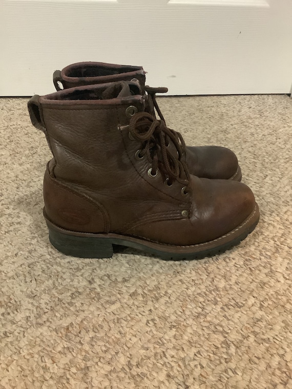 Vintage 90s Skechers Brown Leather Platform Work Lace up Spice