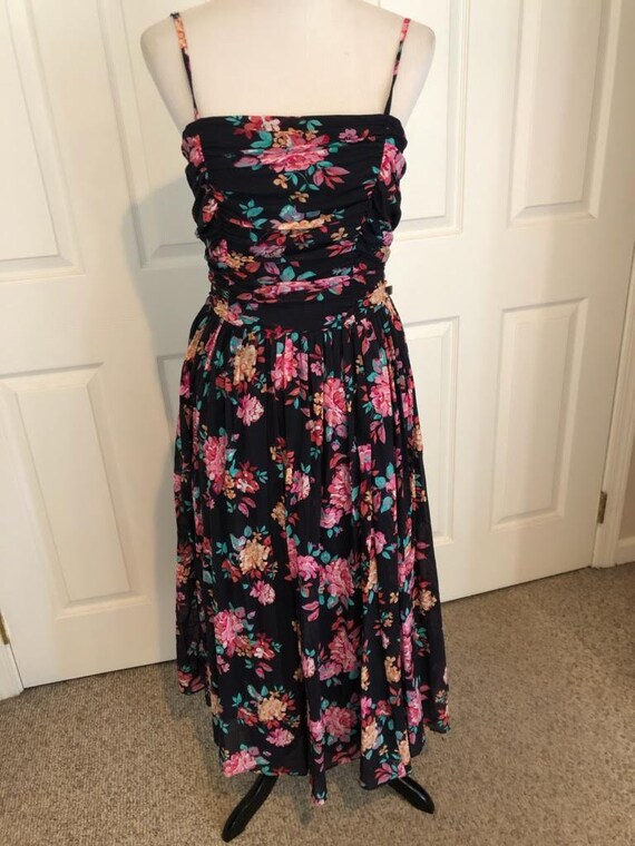 Vintage Laura Ashley black floral spagetti strap S