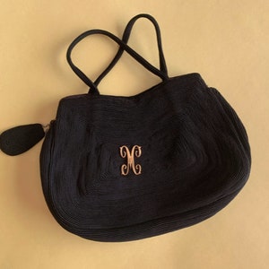 Vintage 40s black chord monogram M handbag purse