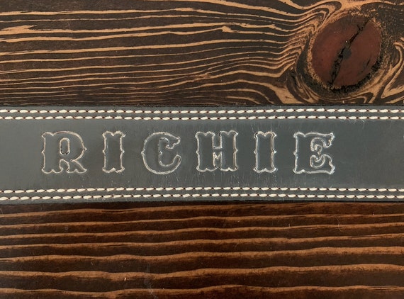 Vintage "Richie" name tooled leather western belt… - image 2