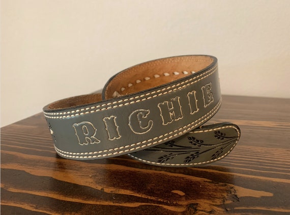 Vintage "Richie" name tooled leather western belt… - image 1