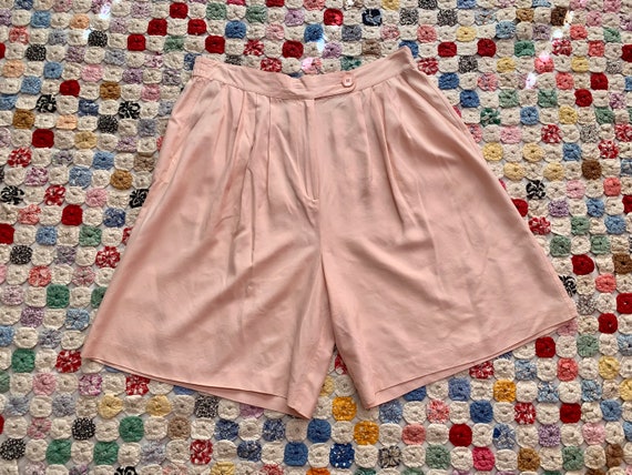 Vintage 90s baby pink preppy silk shorts size lar… - image 2