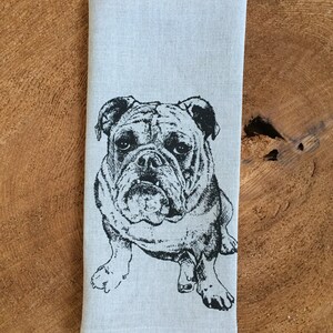 Bulldog Screen Printed 100% Linen Tea Towel,English Bulldog immagine 2