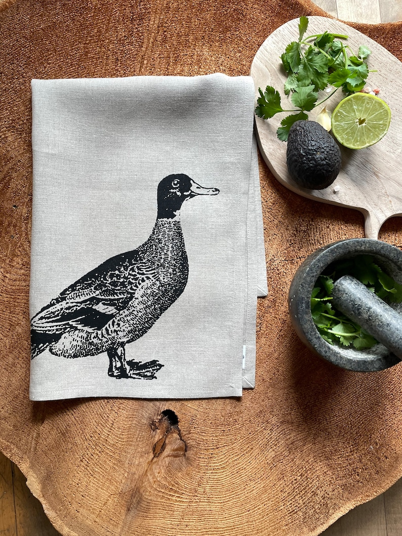 Canadiana Duck Screen Printed Tea Towel, Eco Friendly 100%Natural Linen, Hostess Gift, Mothers Day gift, Wedding Gift image 1