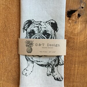 Bulldog Screen Printed 100% Linen Tea Towel,English Bulldog afbeelding 6