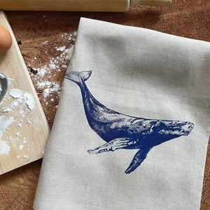 Blue Humpback Whale ScreenPrinted on 100% Linen Tea Towel, Natural Linen or Ivory Linen, Cottage, Westcoast Decor image 3