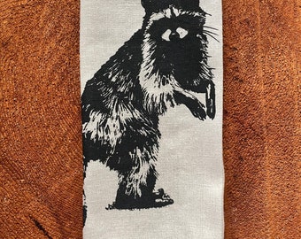 Raccoon Screen Printed 100% Linen Tea Towel, DishTowel, Kitchen Decor, Gift