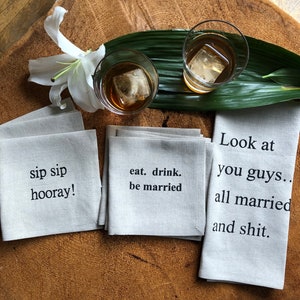 eat. drink.and be married 100% Linen Screen Printed Cocktail Napkins, Set of 4, 12 x 12,Wedding Gift, Wedding Shower Gift image 5
