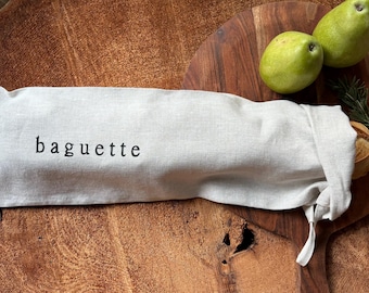 Handmade Linen Baguette Bread Bag: Screen Printed, Reusable Kitchen Storage