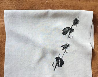 Vintage Fishing Lures, Screen Printed onto 100% Linen Tea Towel, Father's Day Gift, Outdoorsman Gift, Cottage Kitchen Towel