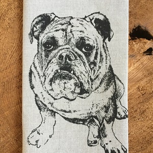 Bulldog Screen Printed 100% Linen Tea Towel,English Bulldog afbeelding 4