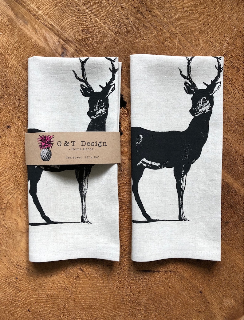 100 % Leinen Siebdruck schwarz Hirsch Geschirrtuch, wiederverwendbare Eco Tuch Küchentuch, Wald, Hostess oder Weihnachtsgeschenk 100 % Leinen Siebdruck schwarz Hirsch Geschirrtuch, wiederverwendbare Eco Tuch Küchentuch, Wald, Hostess oder Weihnachtsgeschenk