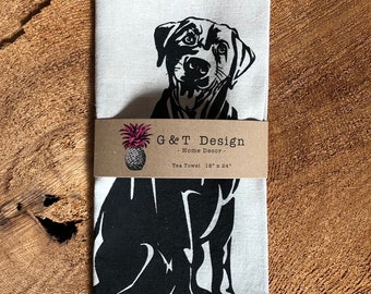 Labrador Retriever Linen Tea Towel: Screen Printed Dog Lover Gift