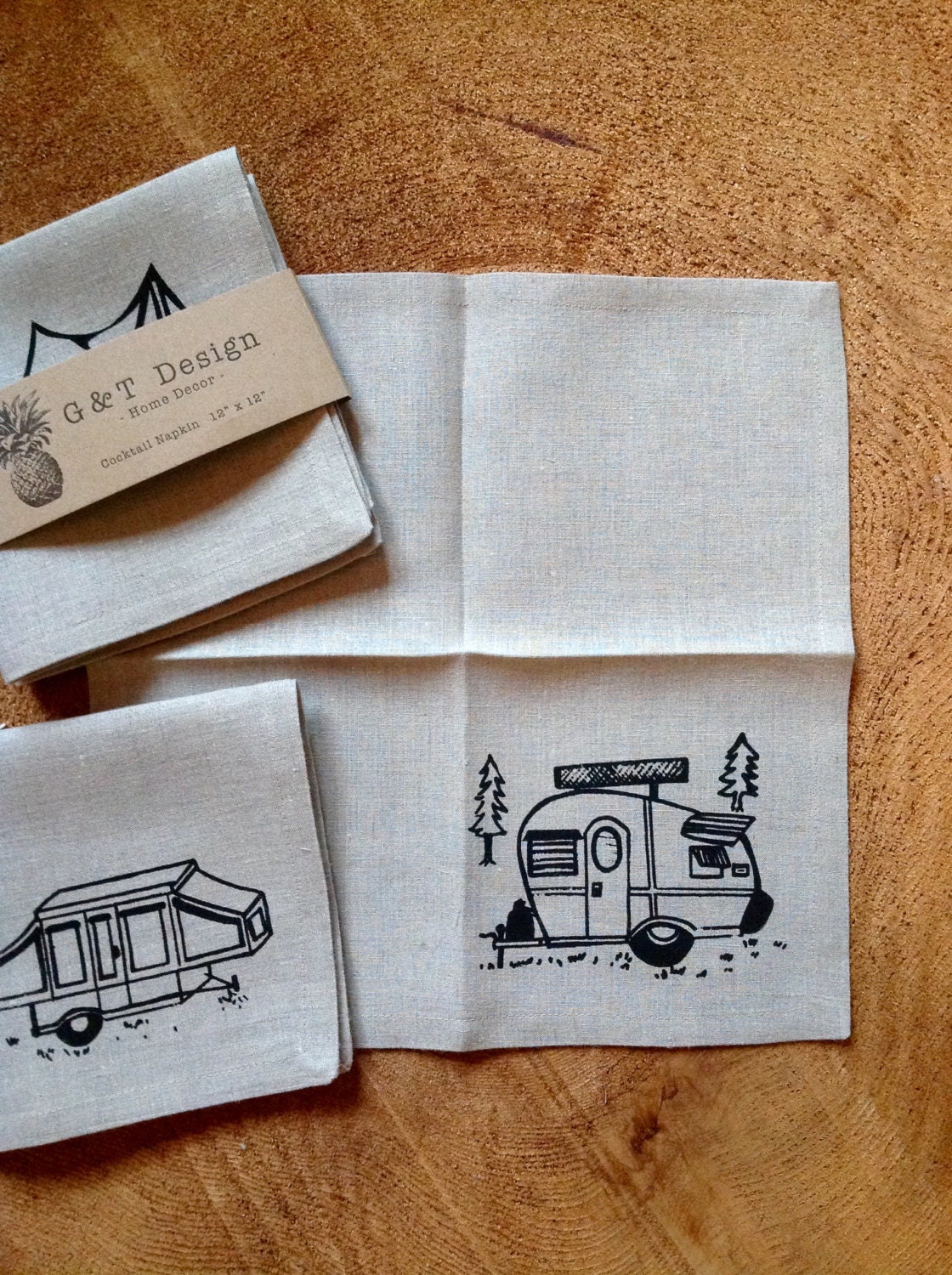 Vintage Campers and a Tent Screen Printed 100 Linen Cocktail Etsy
