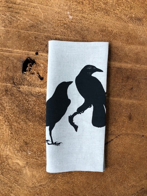 Black Crows Linen Tea Towel: Hand Screen Printed Kitchen Decor