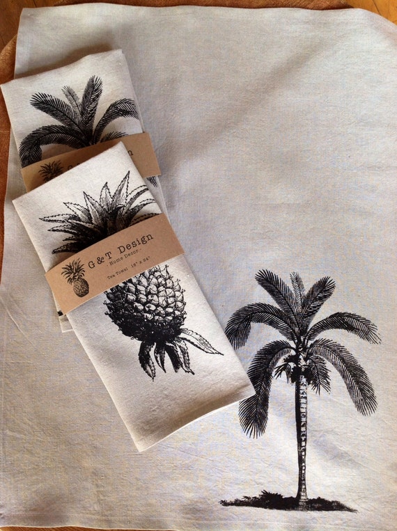 Jahrgang Palme Siebdruck Geschirrtuch, 100 % Bio Leinen, Gastgeberin Geschenk, Hochzeit, Küchentuch Jahrgang Palme Siebdruck Geschirrtuch, 100 % Bio Leinen, Gastgeberin Geschenk, Hochzeit, Küchentuch