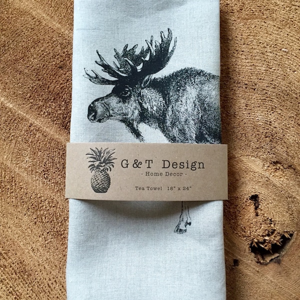 Moose Tea Towel Screen Printed onto 100% Natural Linen, Hostess Gift, Mothers Day