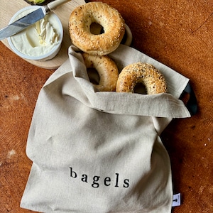 Handmade 100% Linen Bagel Bag, Lunch Bag, Reusable Linen Bag, Kitchen Bag, Produce Bag. Single Bag or Set of 3 Bags