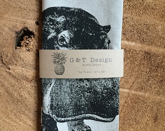 100% Linen Tea Towel ,Screen Printed by Hand, Kitchen Drying Towel, Kitchen Décor, Eco Cloth