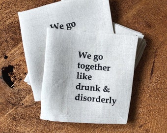 Funny Linen Cocktail Napkins: Drunk & Disorderly, Set of 4