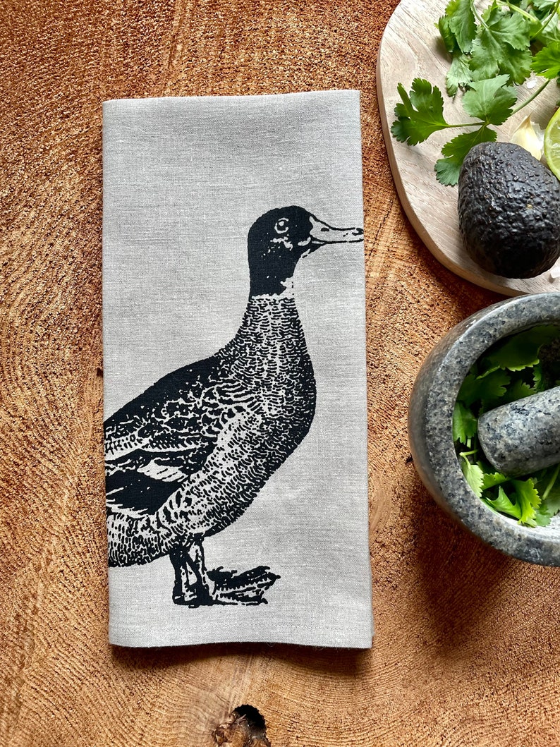 Canadiana Duck Screen Printed Tea Towel, Eco Friendly 100%Natural Linen, Hostess Gift, Mothers Day gift, Wedding Gift image 2