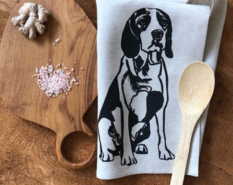 Beagle Dog Print Linen Tea Towel: Natural Fabric, Dog Lover Gift
