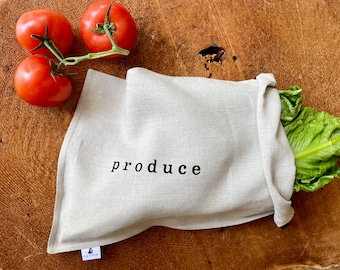 White or Natural Linen Produce/Food Storage Bag, Reusable Linen Bag, Bulk Food Storage, Lettuce Bag. Single Bag or Set of 3 Bag