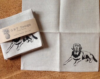 Labrador Retriever 100% Linen Screen Printed Cocktail Napkins, Set of Four, Hostess Gift, Dog Lover Gift